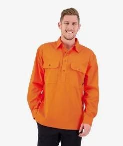 Swanndri Mens Bendigo Long Sleeve Work Shirt -Fishing Elegant store SS18217M Bendigo Half Placket Shirt ORANGE OM 1 WEB 8138075c 89b9 4c67 8c9b a7c08a17b97b