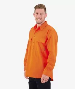 Swanndri Mens Bendigo Long Sleeve Work Shirt -Fishing Elegant store SS18217M Bendigo Half Placket Shirt ORANGE OM 2 WEB