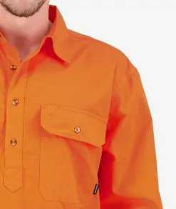 Swanndri Mens Bendigo Long Sleeve Work Shirt -Fishing Elegant store SS18217M Bendigo Half Placket Shirt ORANGE OM Zoom 1 WEB