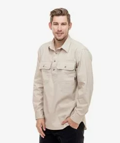 Swanndri Mens Bendigo Long Sleeve Work Shirt -Fishing Elegant store SS18217M bendigo bone side
