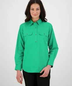 Swanndri Womens Roma Long Sleeve Shirt -Fishing Elegant store SS192133W Roma LS Shirt GREEN OM 01 Upper JPG 1