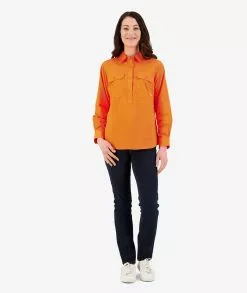 Swanndri Womens Roma Long Sleeve Shirt -Fishing Elegant store SS192133W Roma Shirt ORANGE OM Fullbody 1 WEB