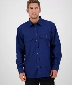 Swanndri Mens Byron Long Sleeve Work Shirt -Fishing Elegant store SS192134M Byron LS Shirt NAVY OM 01 Upper JPG 1