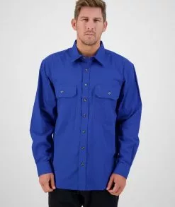 Swanndri Mens Byron Long Sleeve Work Shirt -Fishing Elegant store ss192134m byron ls shirt electric blue om 01 upper jpg 1 web