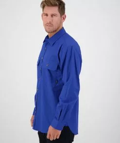 Swanndri Mens Byron Long Sleeve Work Shirt -Fishing Elegant store ss192134m byron ls shirt electric blue om 02 upper jpg 2 web