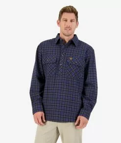 Swanndri Mens Barn Shirt -Fishing Elegant store ssd2225a barn shirt blue om 01 topzoom 3 web 1