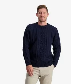 Swanndri Mens Back Beach Cable Crew Jumper -Fishing Elegant store sw205069m back beach cable crew navy om 01 topzoom 1 web 1