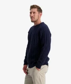 Swanndri Mens Back Beach Cable Crew Jumper -Fishing Elegant store sw205069m back beach cable crew navy om 02 topzoom 5 web 1