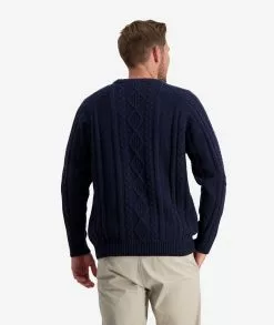 Swanndri Mens Back Beach Cable Crew Jumper -Fishing Elegant store sw205069m back beach cable crew navy om 03 topzoom 7 web 1