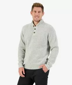 Swanndri Okains Bay Button Neck Waffle Knit -Fishing Elegant store sw215178m okains bay button neck waffle knit new silver om 02 topzoom 4 web