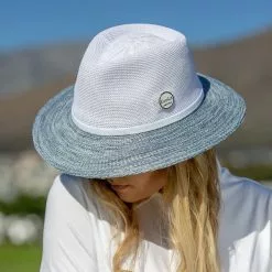 Evoke Aston Fedora Sun Hat -Fishing Elegant store white lightBlue